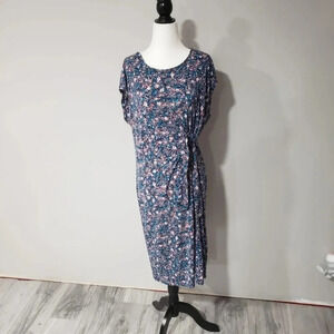 Nina Leonard Multi-colored Side Tie Soft Stretch Tunic Style  Dress,Size S.